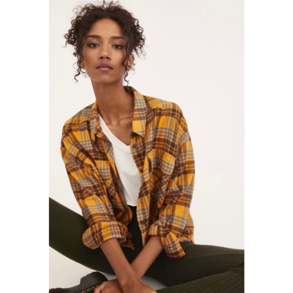NWT BDG Rayne Flannel Boxy Cropped Button-Down Shirt
